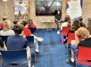 Eighth grade students at St Martin's Episcopal in New Orleans interview JT Blatty for a Veterans Day project
