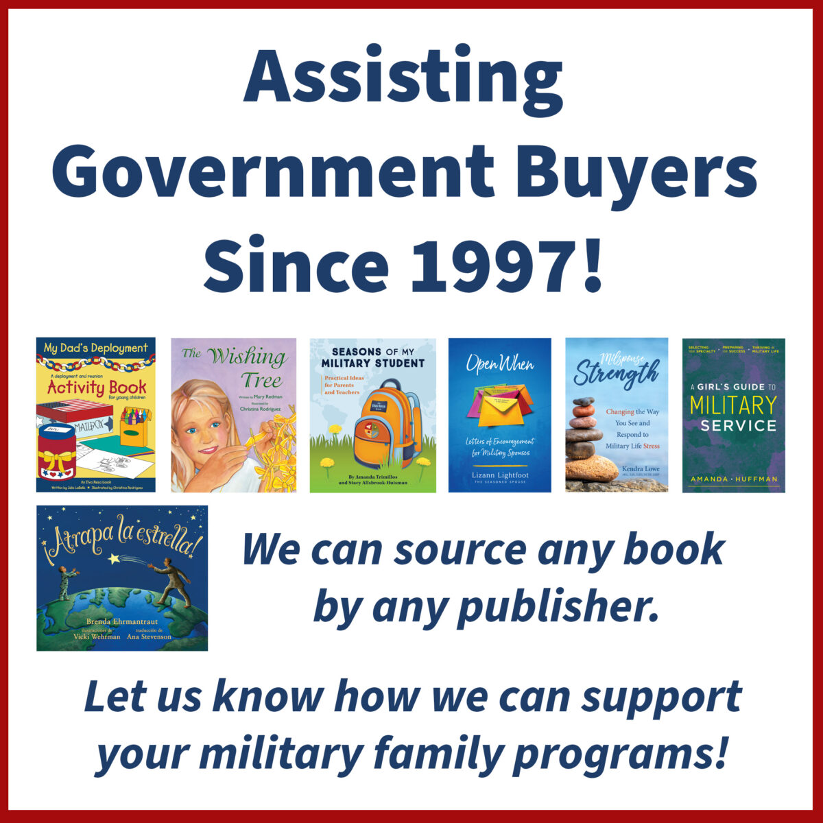 Elva Resa and Military Family Books has been assisting government buyers since 1997