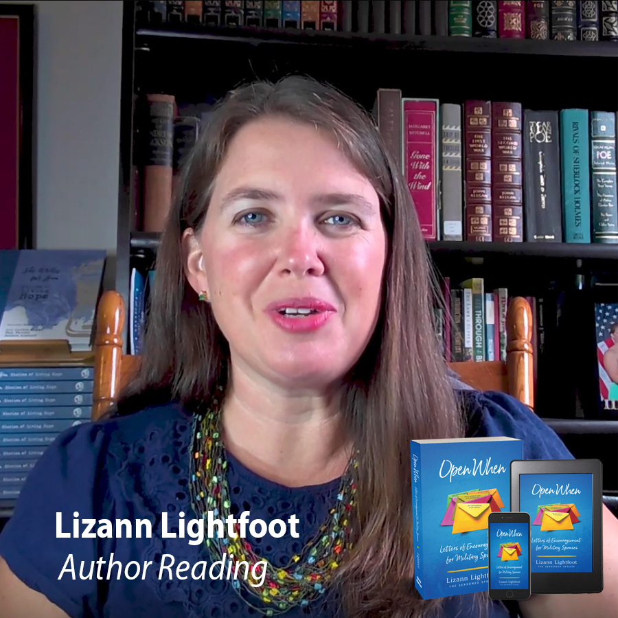Author Lizann Lightfoot reads from her book Open When: Letters of Encouragement for Military Spouses, published by Elva Resa (video)