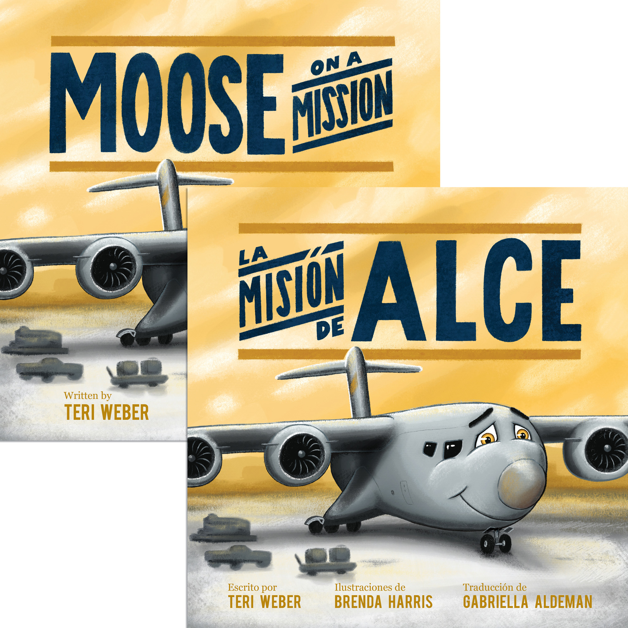 Moose on a Mission (English) and La misión de Alce (Spanish) picture books by Teri Weber, illustrated by Brenda Harris, translated by Gabriella Aldeman, published by Elva Resa